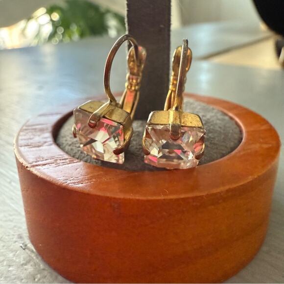 Sabika LIKE Gold Tone Dangle Earrings with Clear Sparkling Gemstones - Picture 3 of 9